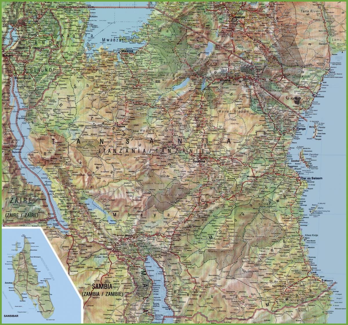 Detaljert kart over tanzania