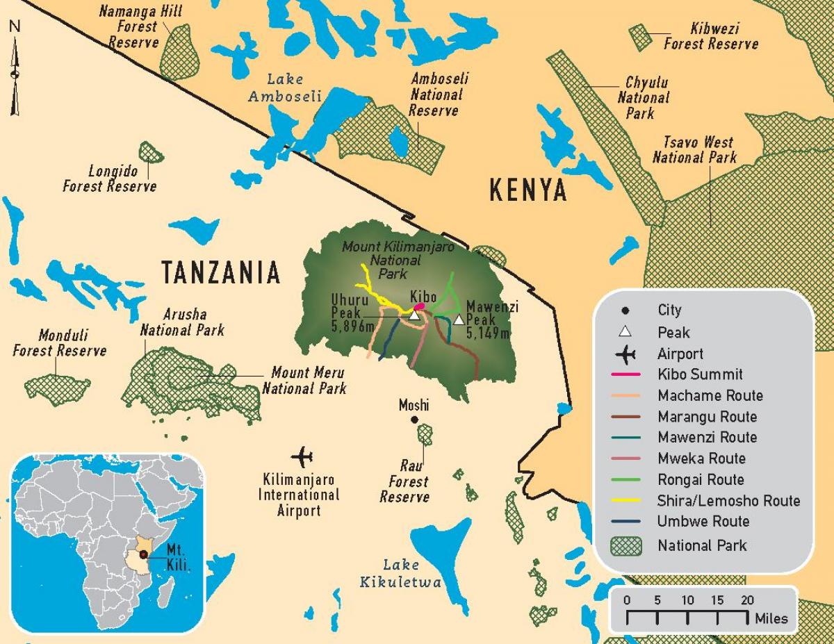 Kart over tanzania kilimanjaro