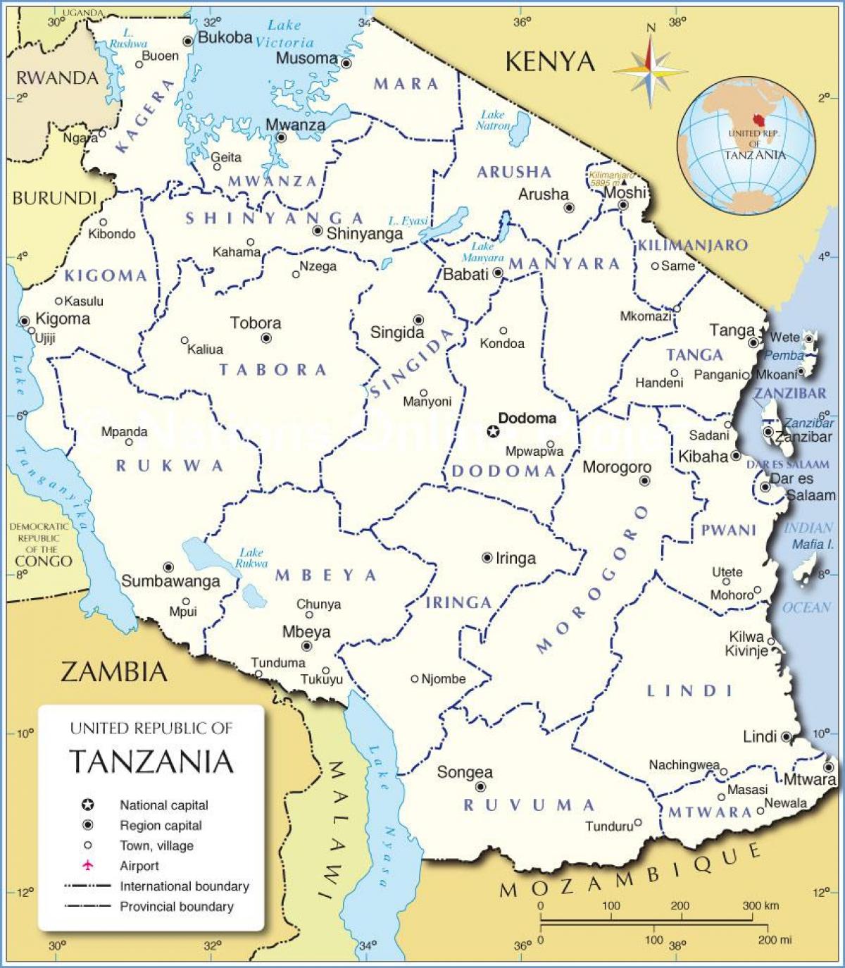 Kart over tanzania med district