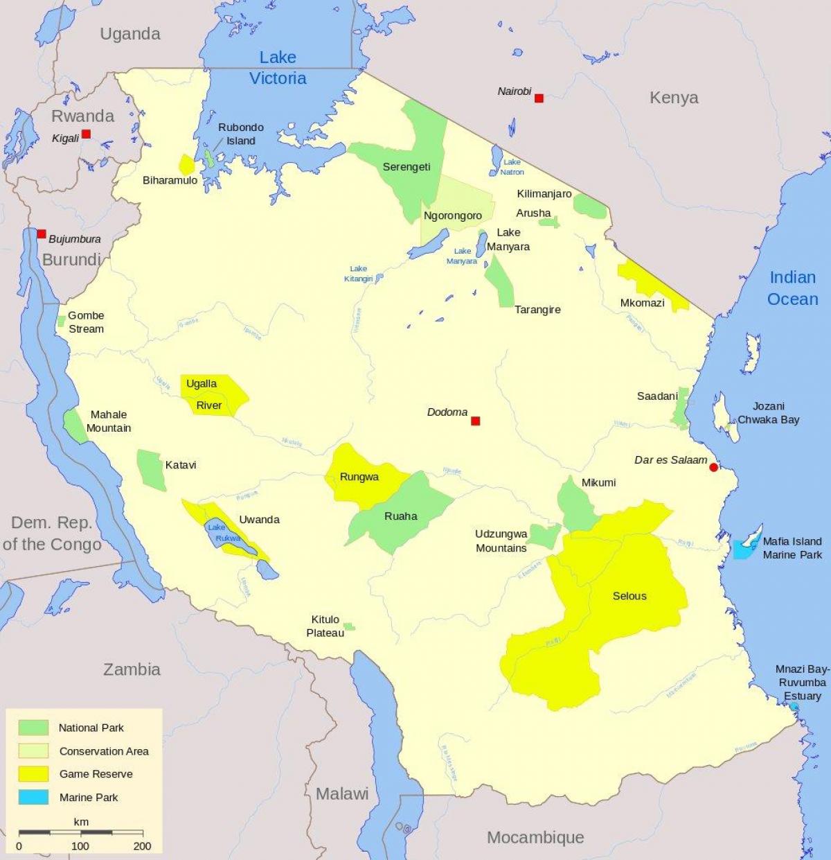 kart over tanzania nasjonalparker og viltreservater
