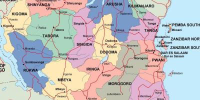 Kart over tanzania politiske