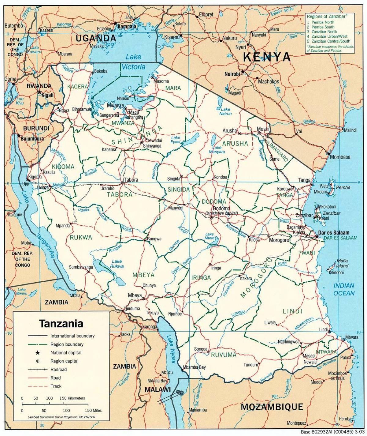 kart over tanzania med byer