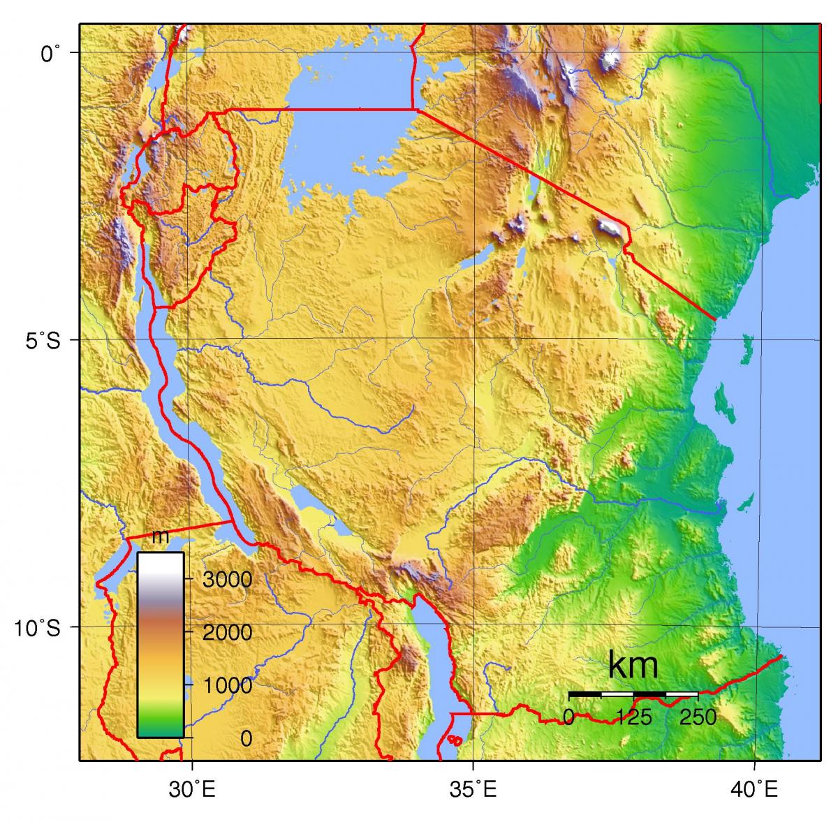 tanzania topografisk kart