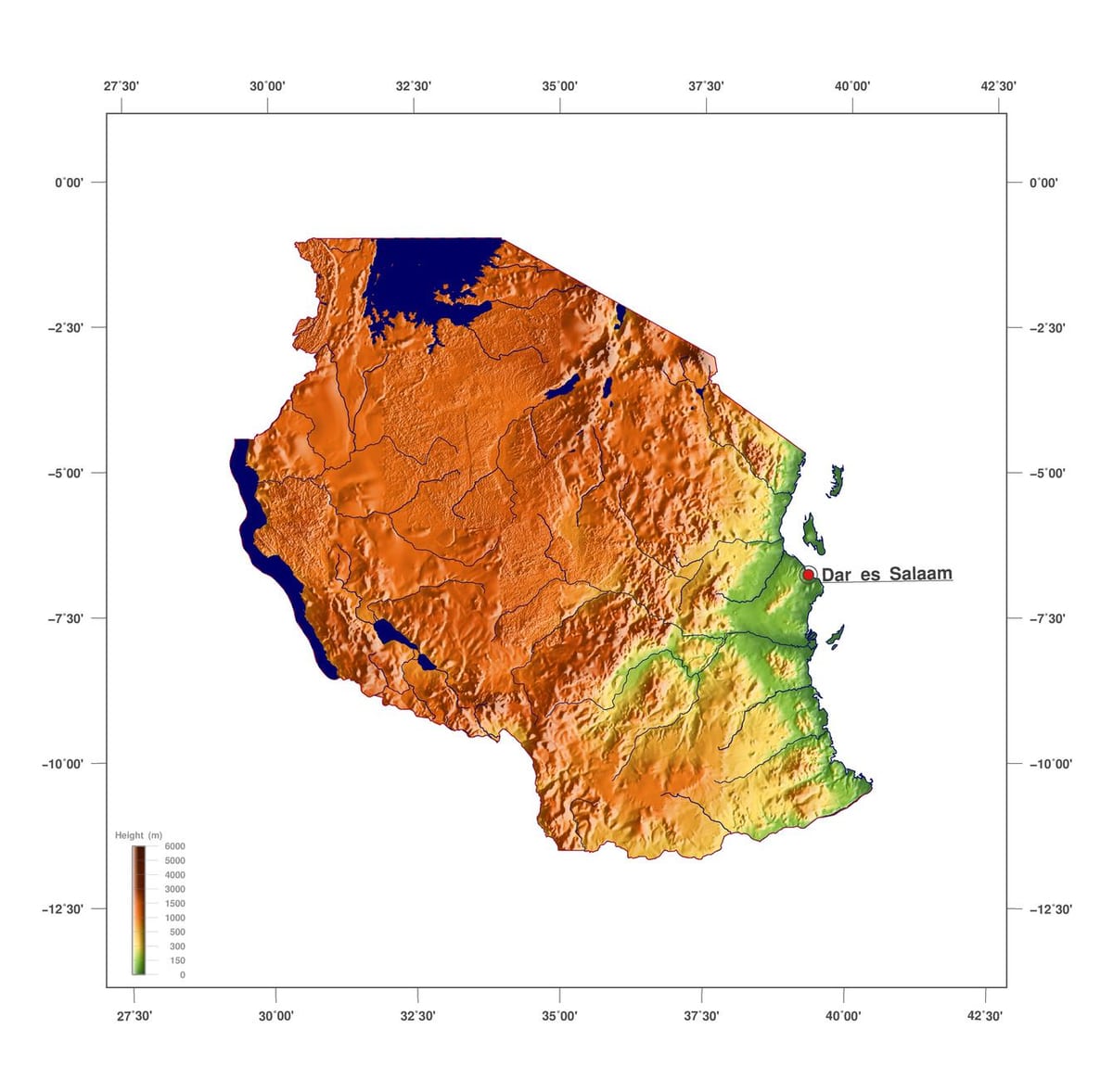 Kart over tanzania høyde