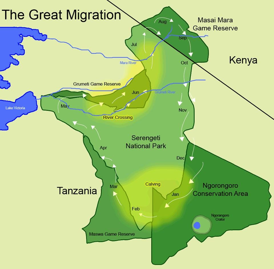Kart over tanzania migrering
