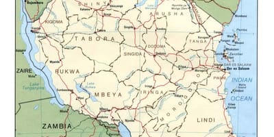 Kart over historiske steder i tanzania