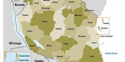 Kart over tanzania viser regioner