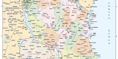 Kart over tanzania og omkringliggende land