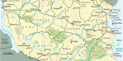 Tanzania turistattraksjonene kart